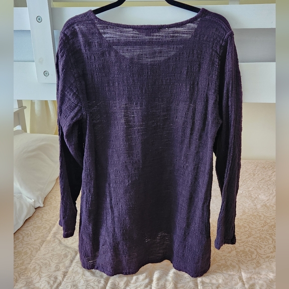 flax linen cotton gauze oversized tunic eggplant natural minimalist long Slv S - Picture 2 of 5